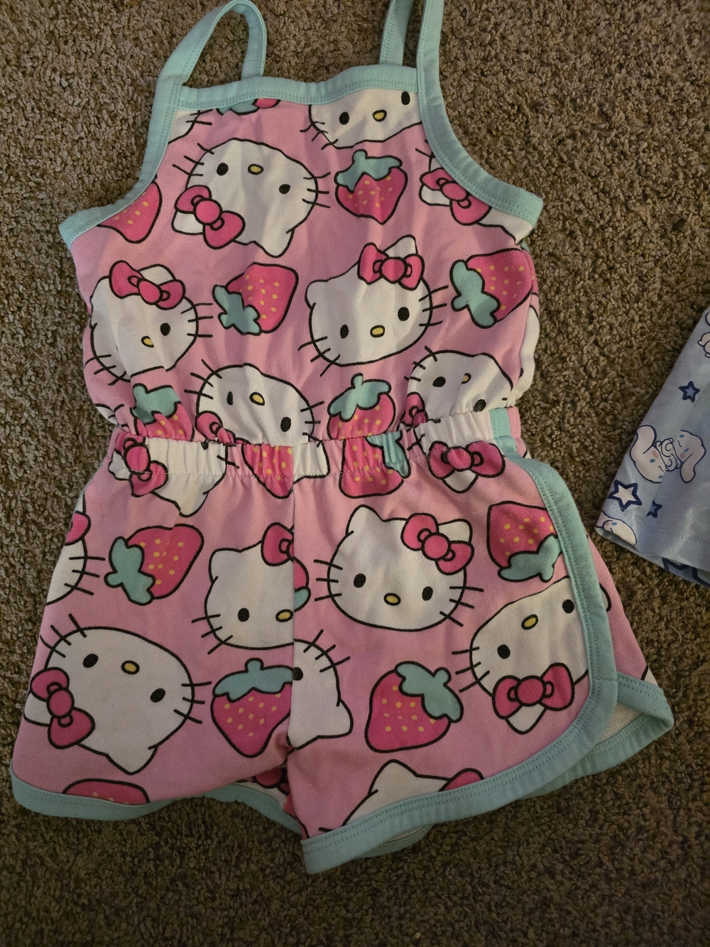 Hello Kitty Pink and Aqua Strawberry Sleeveless Romper